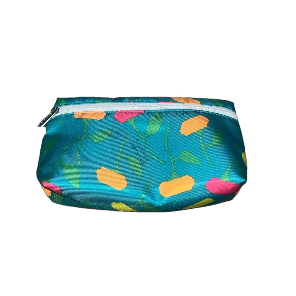 clinique teal floral make up bag